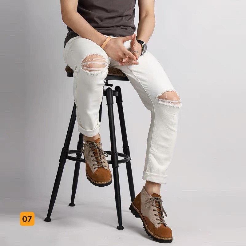 Quần Jean Nam , Quần jeans nam ống suông rách gối đẹp cao cấp King168 , quần jean thời trang nam AM2306