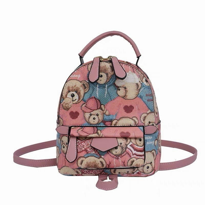 Ba lô da mềm mini hình gấu dễ thương cho nữ sze 20 cm