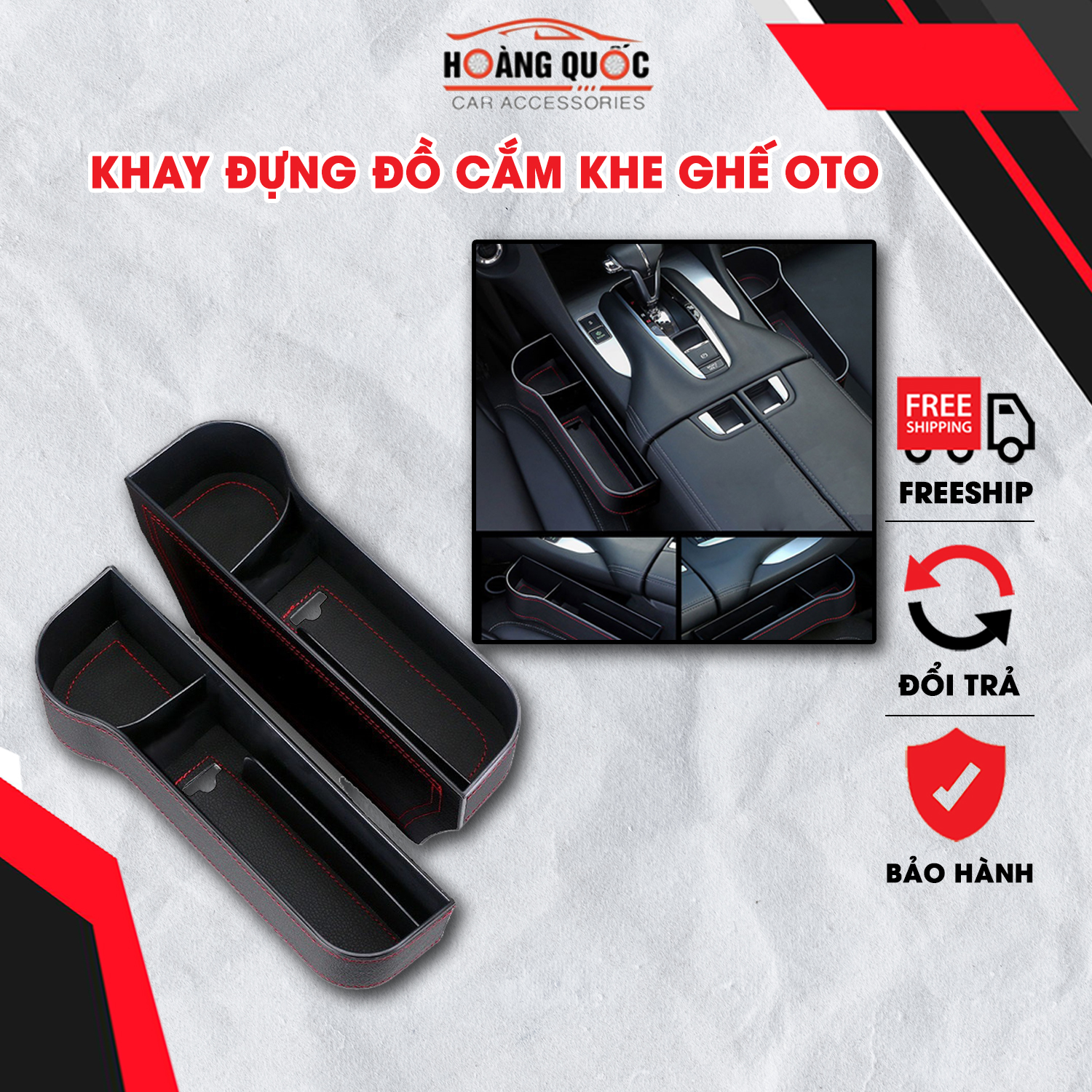 Bộ khay đựng đồ đa năng cắm khe ghế ô tô, dùng cho ghế lái và ghế phụ, dùng để đựng điện thoại, tablet, đồ uống, sổ sách,...