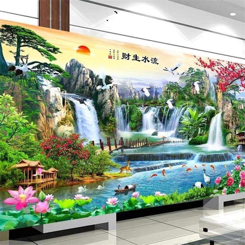 Tranh thêu phong cảnh khổ lớn 236x97cm