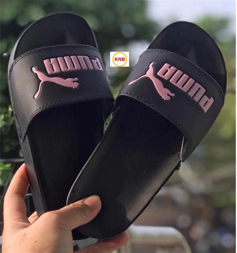 Dép unisex MLB PUMA dép quai ngang thể thao nam nữ, Dép puma mlb bóng chài quai ngang thể thao nam nữ,dép puma nam nữ màu đen chữ hồng