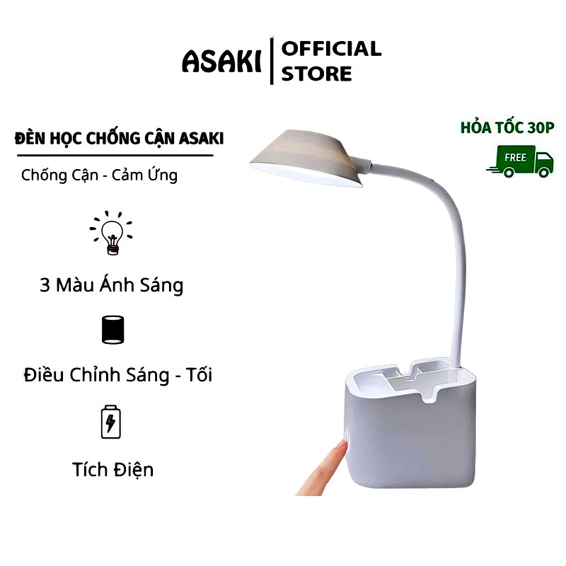 Đèn học led chống cận asaki đọc sách làm việc để bàn tích điện cảm ứng thông minh