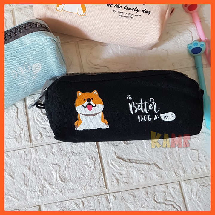 HCM - Hộp bút vải khóa Zipper hình chó Shiba cute dễ thương