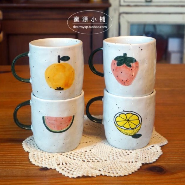 Cốc sứ hoạ tiết trái cây xinh tươi phong cách Nhật Bản cốc decor xinh