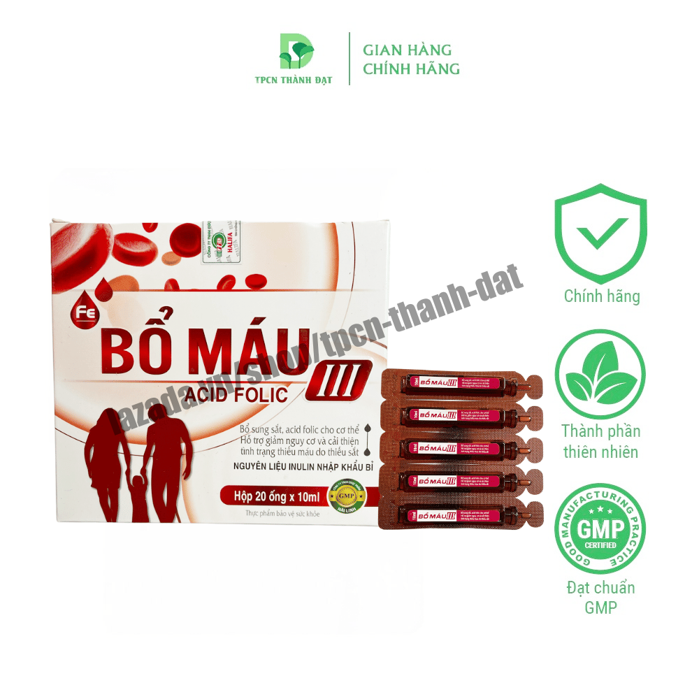 Siro bổ máu ACID FOLIC giảm tình trạng thiếu máu bổ sung sắt cho bé phụ nữ đang mang thai bà bầu - Hộp 20 ống