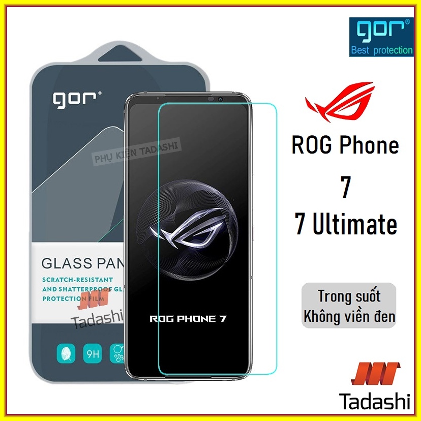Kính cường lực asus rog phone 7/ rog phone 7 ultimate, rog phone 6/ 6 pro, rog phone 8/ 8 pro trong suốt không viền đen 9h/ vát 2.5d - chính hãng gor