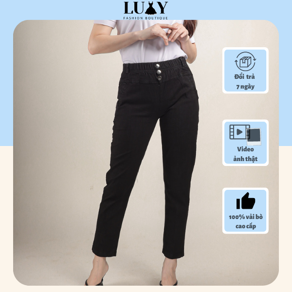 Quần jean nữ lưng thun, cạp chun co giãn 4 chiều Luxy V193 đủ size từ 40kg-80kg