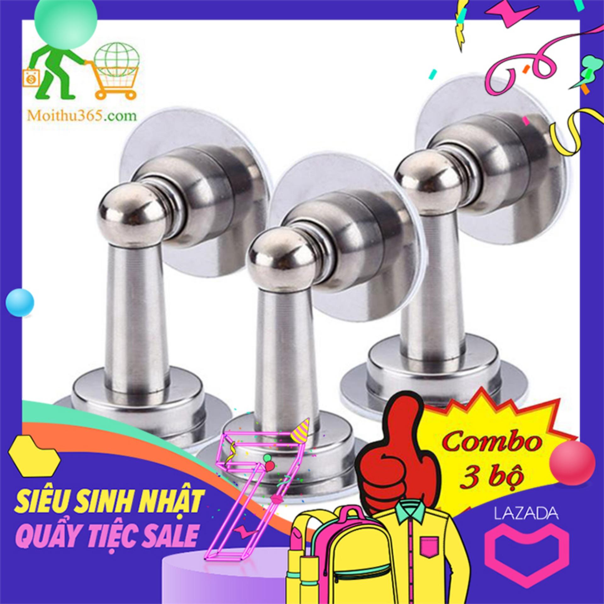 Combo Bộ chốt nam châm hít cửa inox chống va đập không cần khoan màu inox