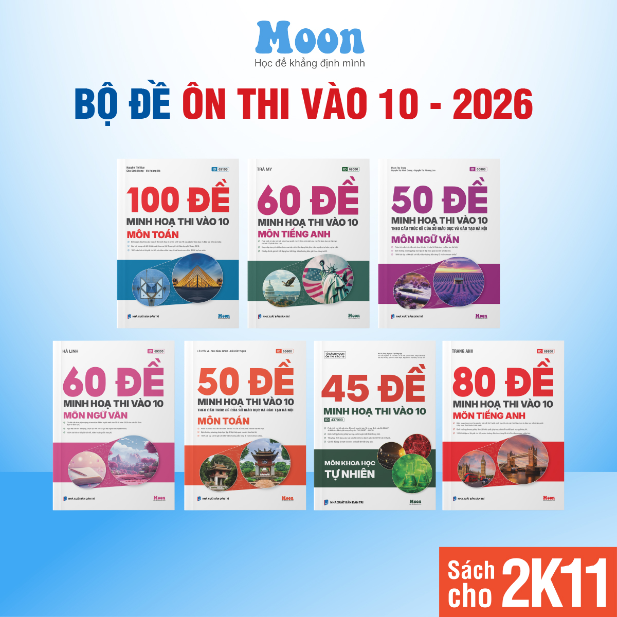  Sách bộ đề ôn thi vào 10 môn Toán Văn Tiếng Anh Khoa học tự nhiên - MoonBook 