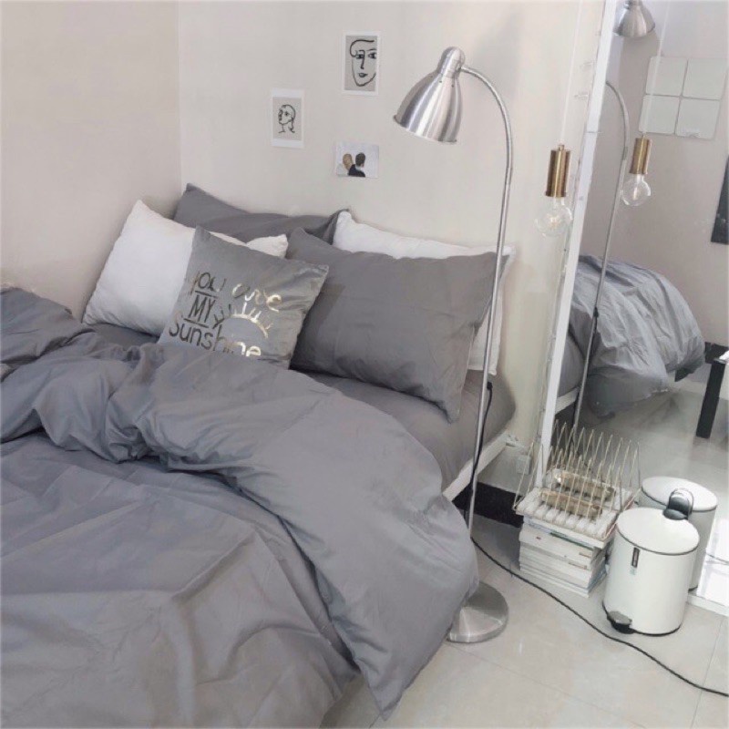 Bộ chăn ga giường cotton poly trơn màu, vỏ mền, drap nệm và 2 gối