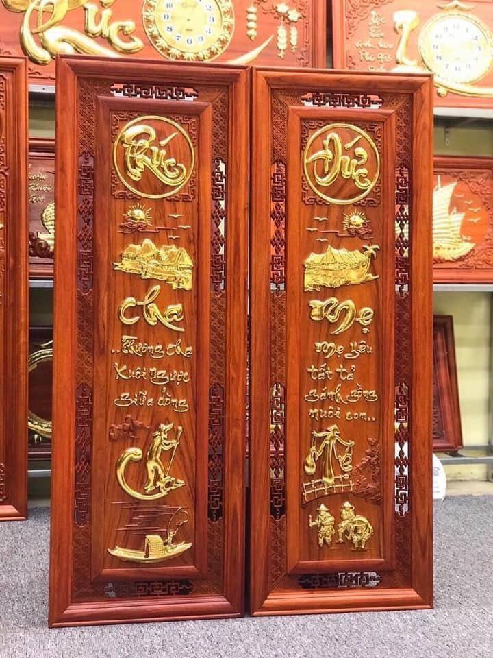 Tranh gỗ Treo tường PHÚC ĐỨC CÂU ĐỐI CHA MẸ kích thước 37x107 GIÁ XƯỞNG