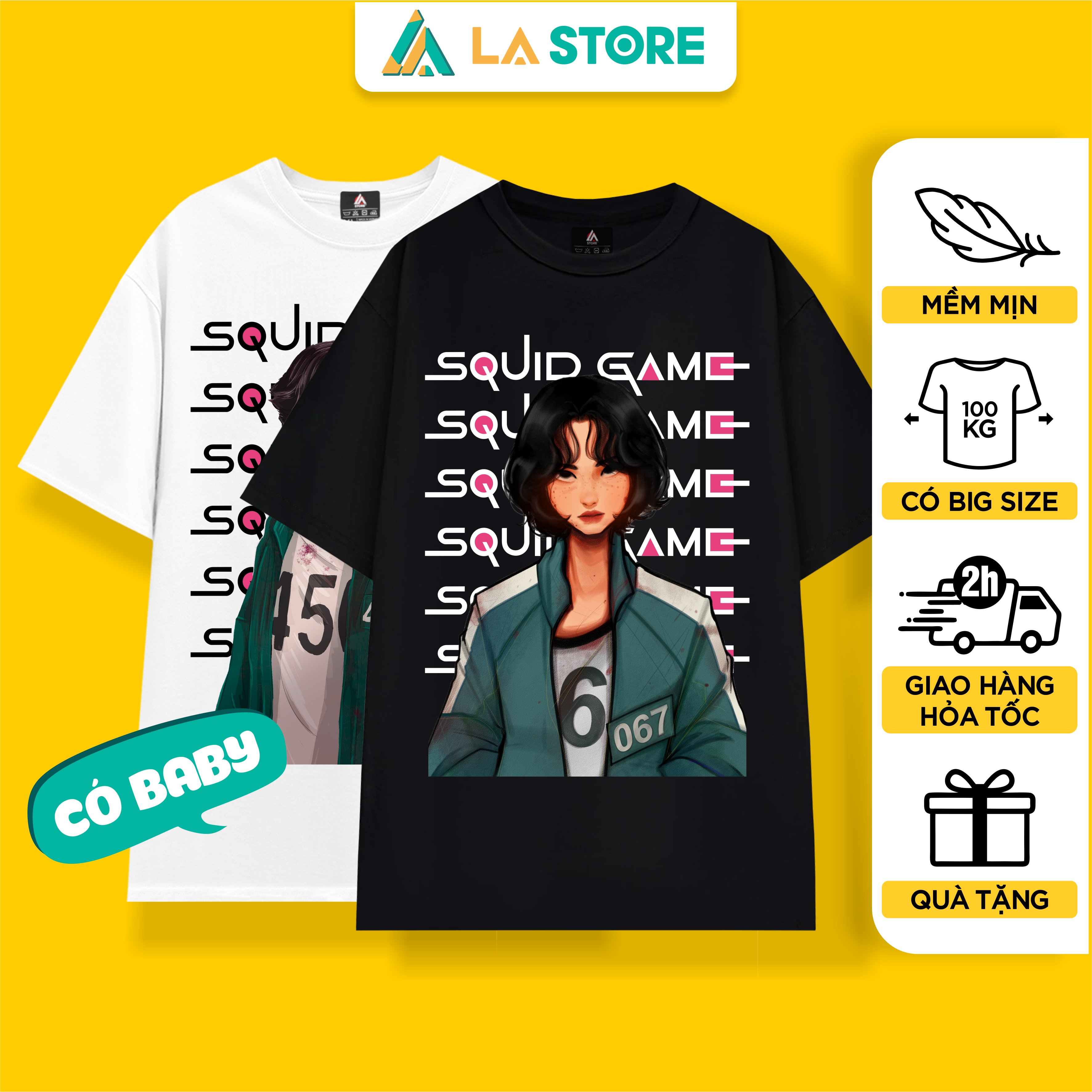 Áo thun unisex squid game - trò chơi con mực | người chơi 067 | người chơi 456 | lạ store