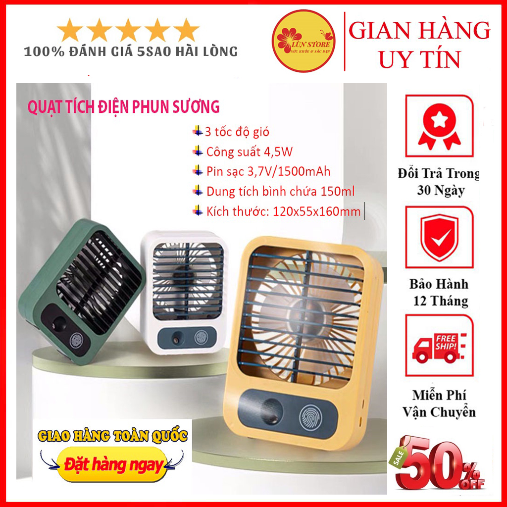 Quạt Tích Điện Mini Phun Sương, quạt tích điện cao cấp đa năng, Quạt Cầm Tay Kèm Phun Sương 2in1Ba Tốc Độ Gió,Cảm Ứng Vân Tay Bình Chứa Dung Tích 150ml, Quạt Mini Sạc Điện Tích Hợp Quạt Để Bàn, quạt phun sương mini cầm tay