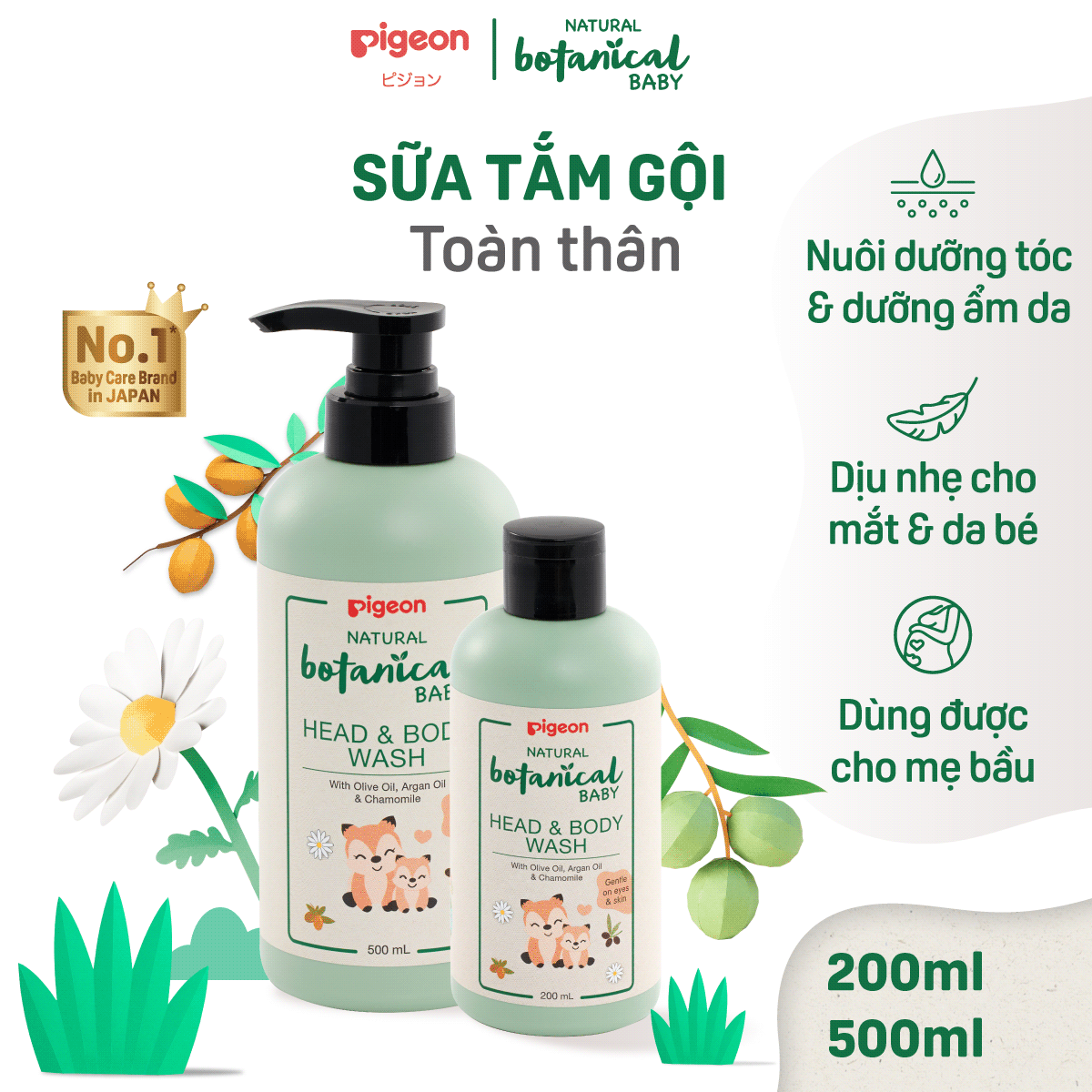 Sữa Tắm Gội Toàn Thân Cho Bé Natural Botanical 200ml/500ml