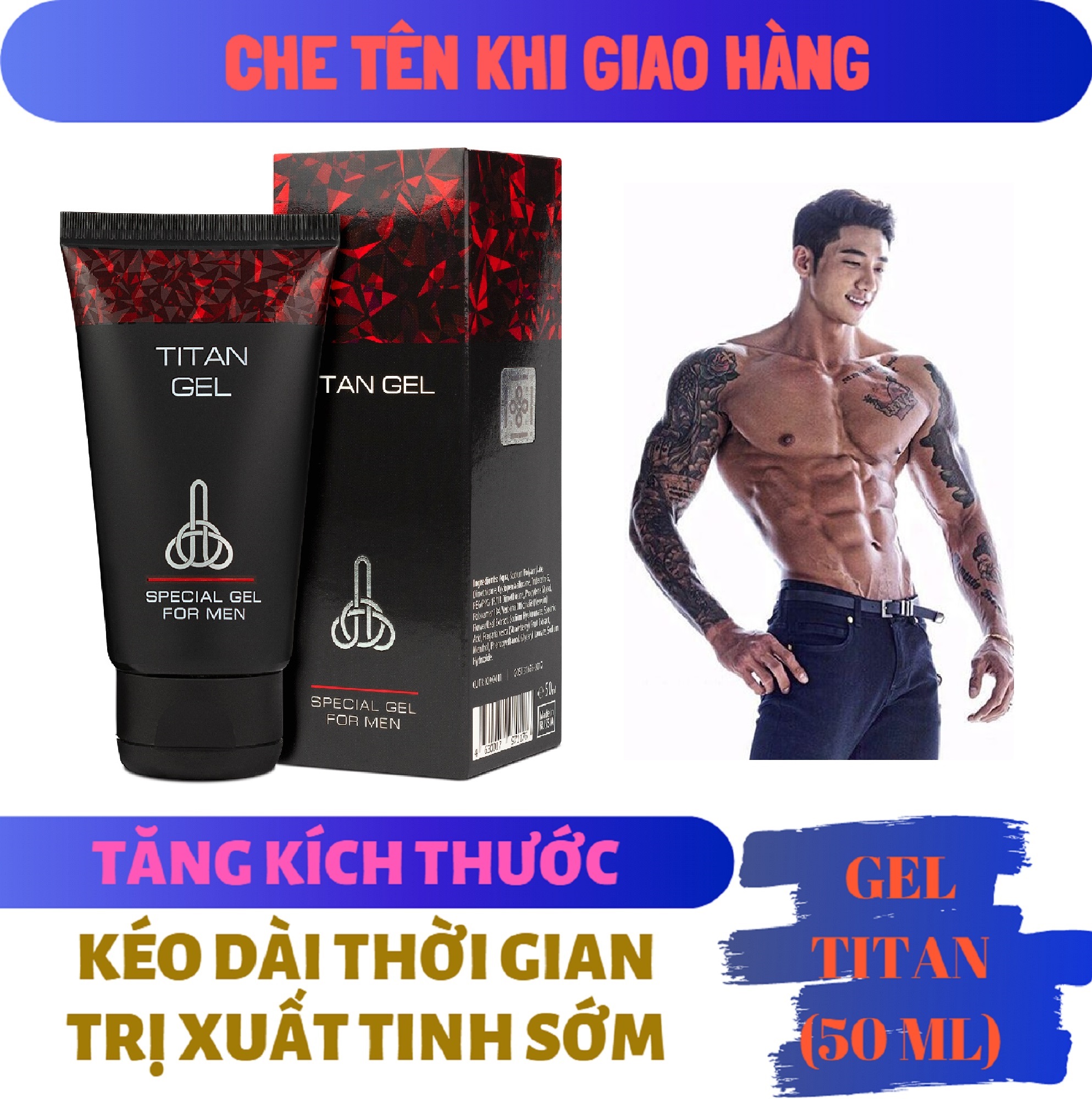 (Lô mới nhất) Titan Gel Nga cao cấp - Gel dành cho nam - hàng chính hãng - tăng kích thước cho cậu bé (Che tên khi giao hàng)
