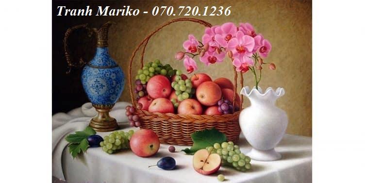 Tranh thêu chữ thập hoa quả tĩnh vật lọ hoa phong lan hồng lv3032 kích thước 55*43cm tranh mariko