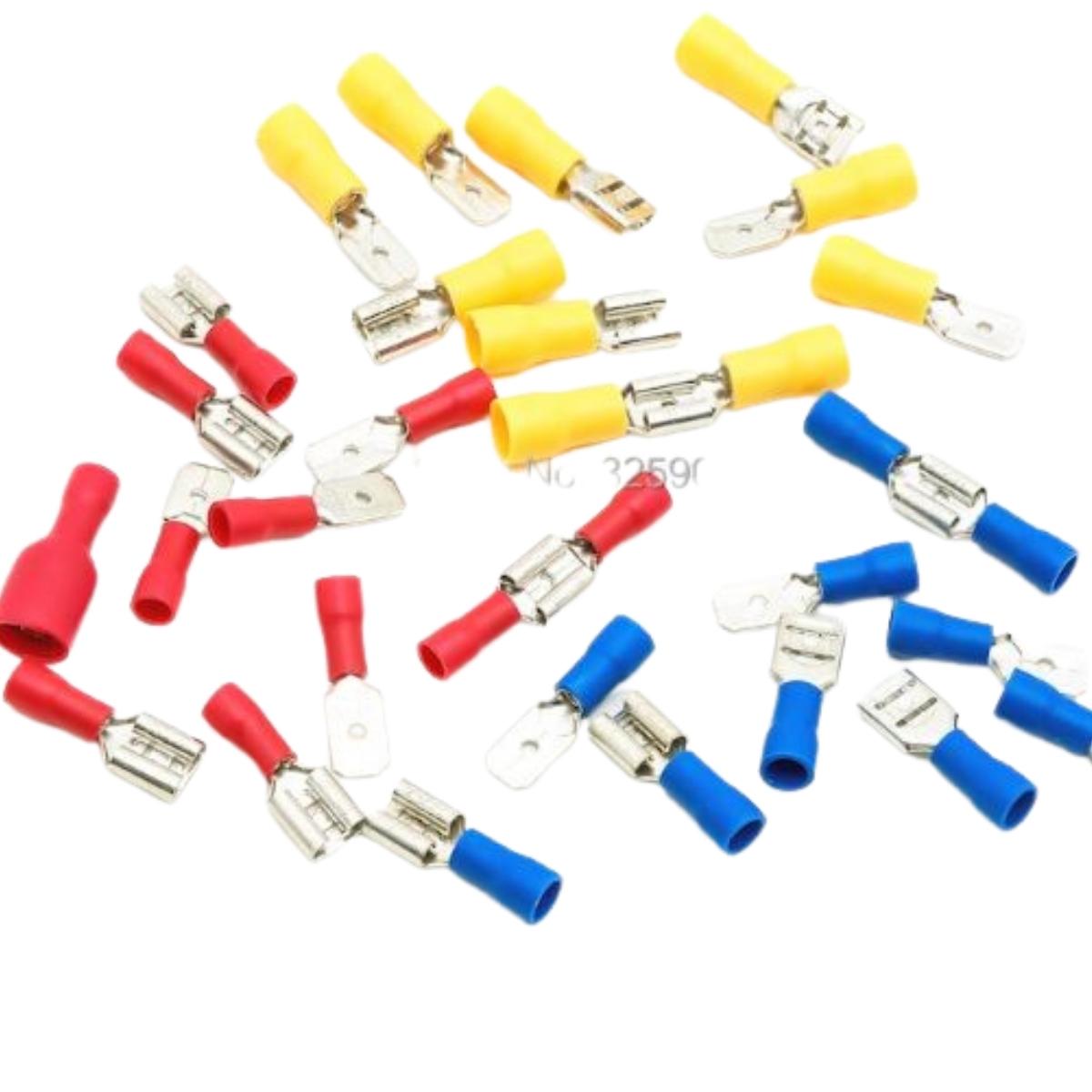 Đầu cốt ghim đực cái FDD5.5-250, MDD5.5-250, đầu cose ghim capa phủ nhựa chất liệu đồng vàng dẫn điện tốt