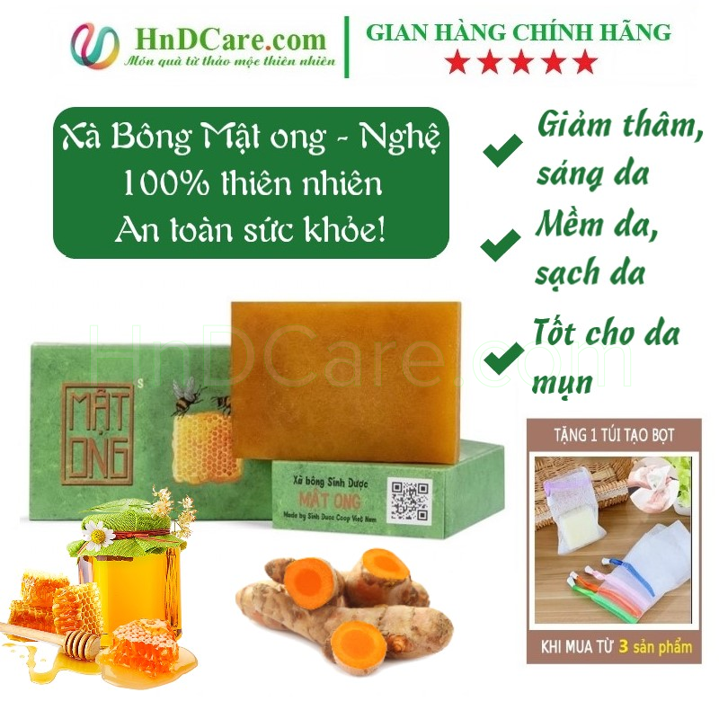 Xà bông nghệ mật ong bánh 100gr xà phòng thảo dược Sinh Dược 100% tự nhiên giúp trắng da mềm da bảo vệ da bạn mổi ngày
