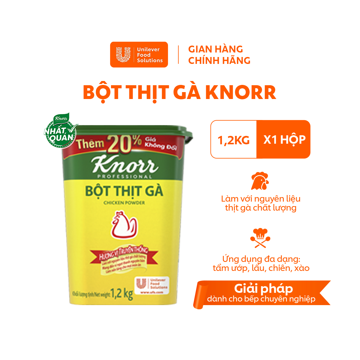 TĂNG 200G - GIÁ KHÔNG ĐỔI Bột Thịt Gà Knorr Professional 1.2kg - Chuyên Dùng Cho Nấu Ăn