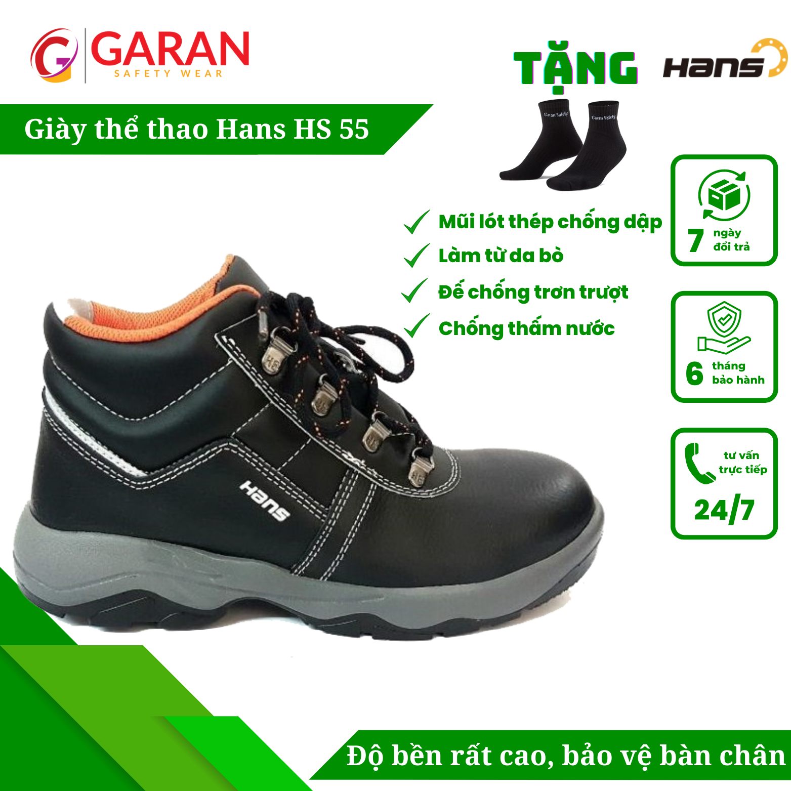 Giày Bảo Hộ Cao Cấp Hàn Quốc Hans HS-55 Cao Cổ
