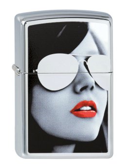 Vỏ Hộp Quẹt Bật Lửa Xăng Đá Zippo chính hãng Cô gái đeo kính râm Sunglasses (Xám)   (KHÔNG GAS, KHÔNG XĂNG)