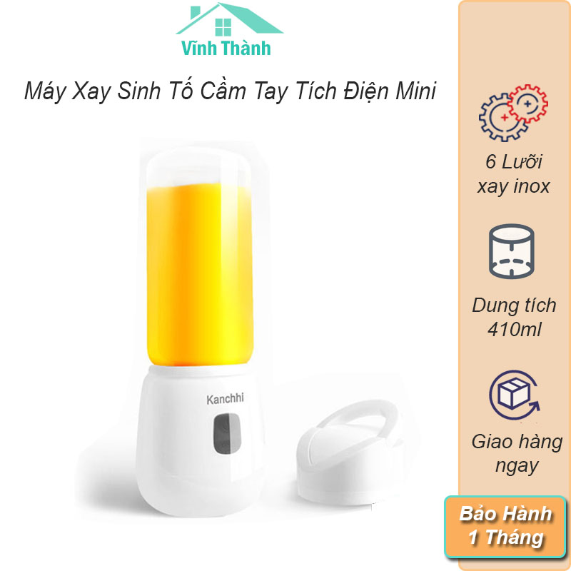 Máy Xay Sinh Tố Cầm Tay Mini Tích Điện Công Suất 7W Dung Tích 410ml Cối Thuỷ Tinh 6 Lưỡi Xay Inox