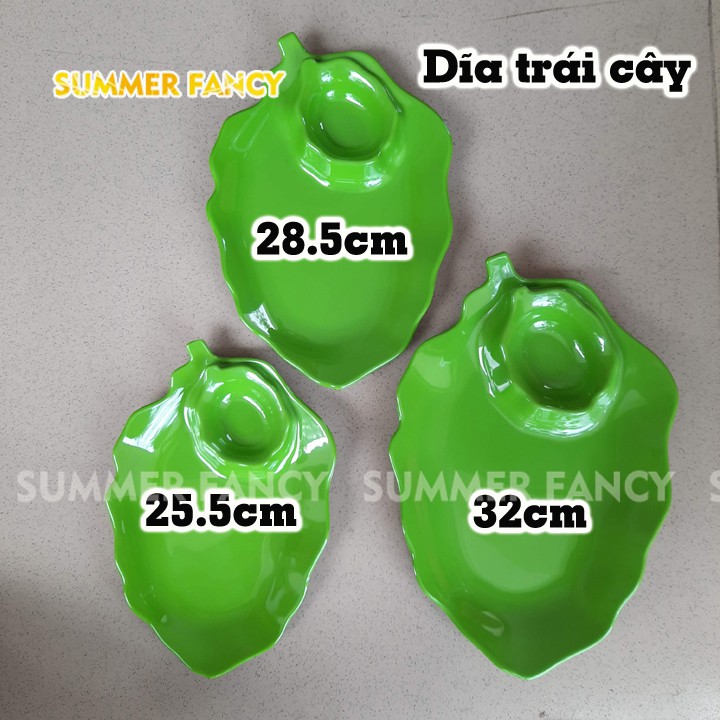 Dĩa Lá Kèm Chén Tương 32Cm Đen, Trắng, Xanh Lá Melamine - Leaf Shape Dish