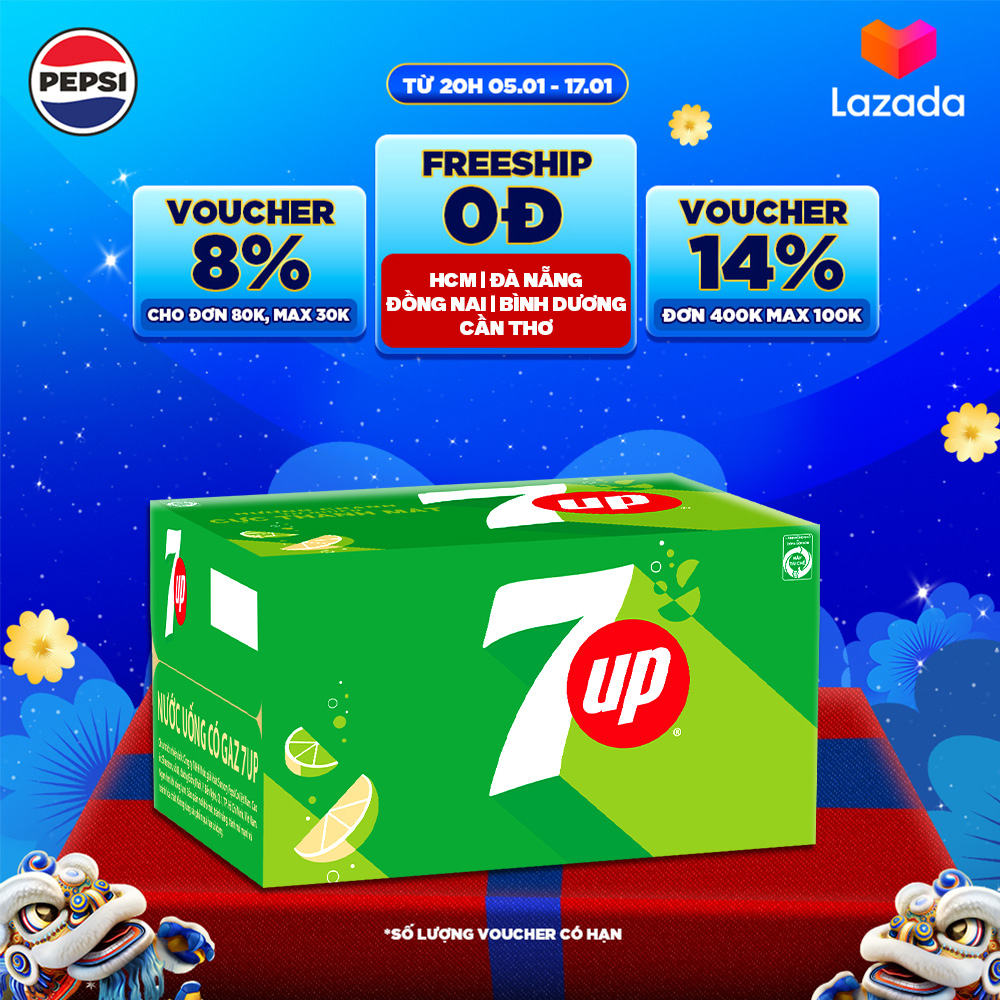 Thùng 24 Chai Nước Ngọt Có Gaz 7Up (390ml/chai)