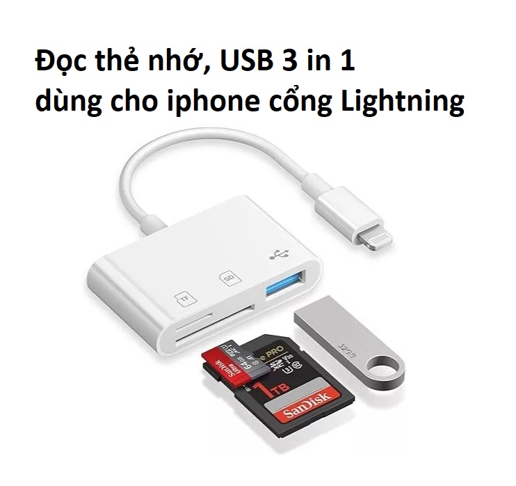 Cáp Chuyển Đổi ai_phôn Lightning 3in1 đọc thẻ nhớ USB dành Cho ai_phôn IOS 13