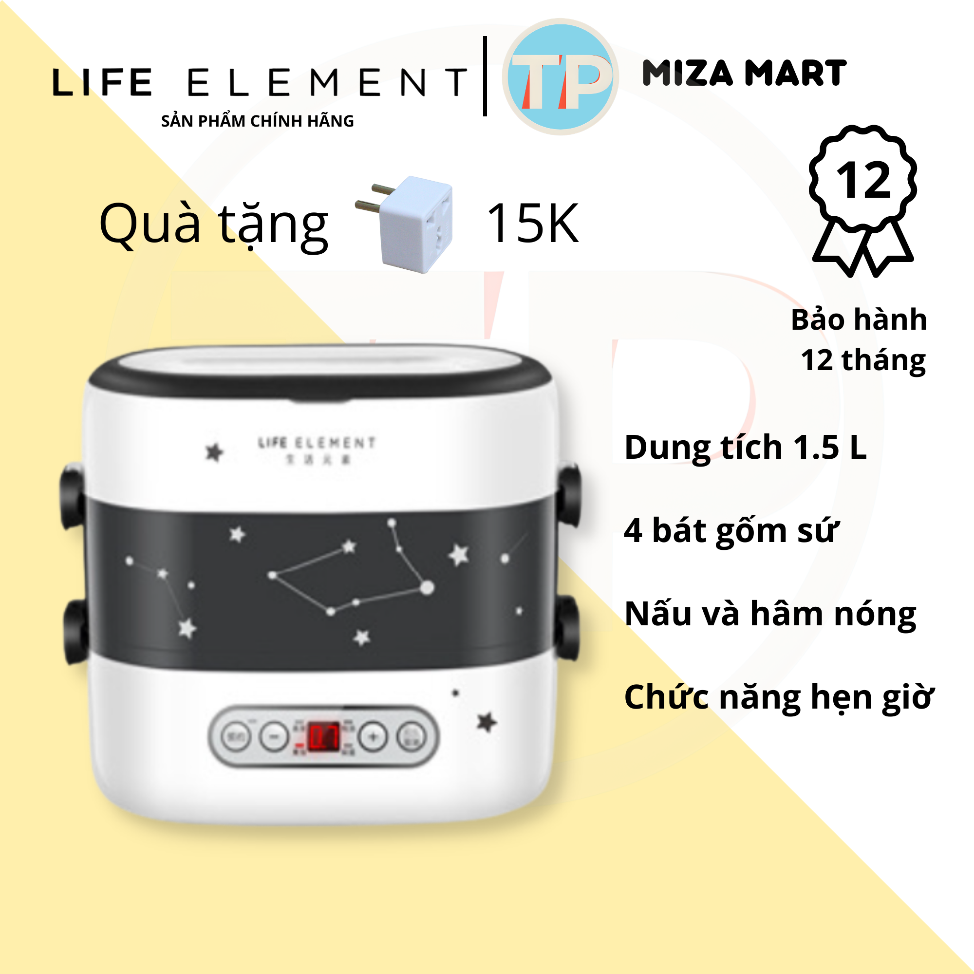 Hộp cơm cắm điện hẹn giờ 2 tầng, 4 bát gốm sứ, giữ nhiệt, hâm nóng và nấu chín thức ăn, dùng cho văn phòng