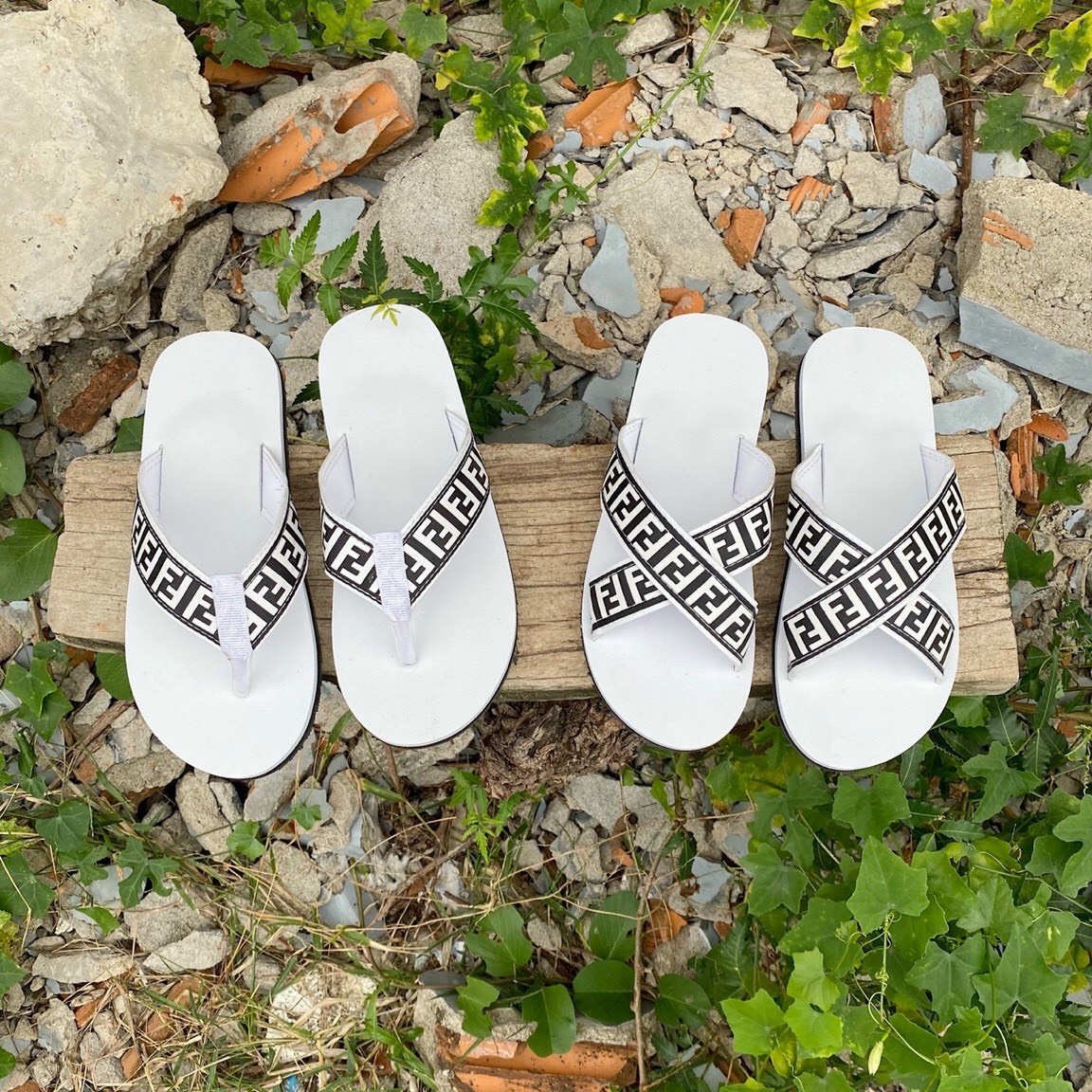 sandal chip chip dép cặp nam và nữ đế trắng quai FF trắng size từ 35 nữ đến 43 nam
