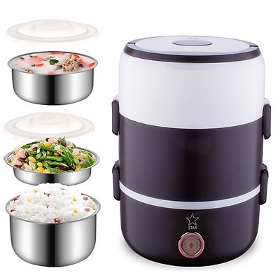 Hộp cơm giữ nhiệt 3 tầng inox cắm điện, Cặp lồng ủ cơm Star giúp hâm nóng cơm, thức ăn