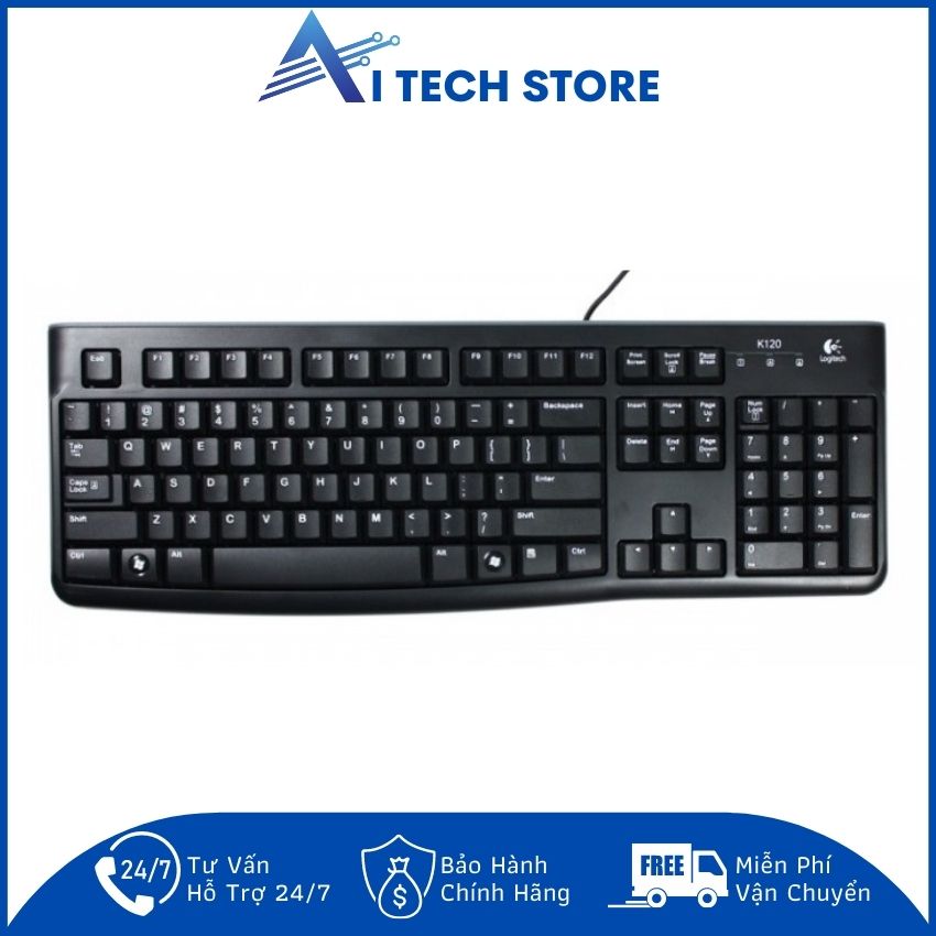 [Freeship] Bàn Phím Có Dây Logitech Cho Laptop K120 -AI Tech Store- AI2 Hàng Chính Hãng Giá Tốt, Bảo Hành 12 Tháng, Thiết Kế Mỏng Nhẹ Đơn Giản, Bền Đẹp, Dễ Sử Dụng Phù Hợp Làm Văn Phòng, Gia Đình, Chơi Game