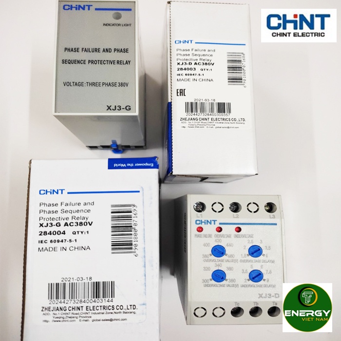 Rơ le bảo vệ điện áp 3 pha chint xj3-g, chint xj3-d