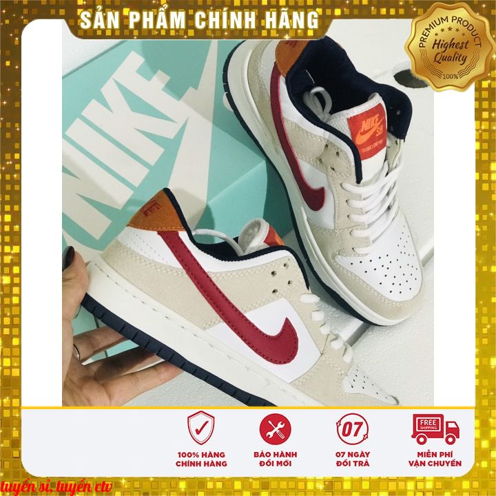 Giày thể thao, giày JD trắng nút vệt đỏ