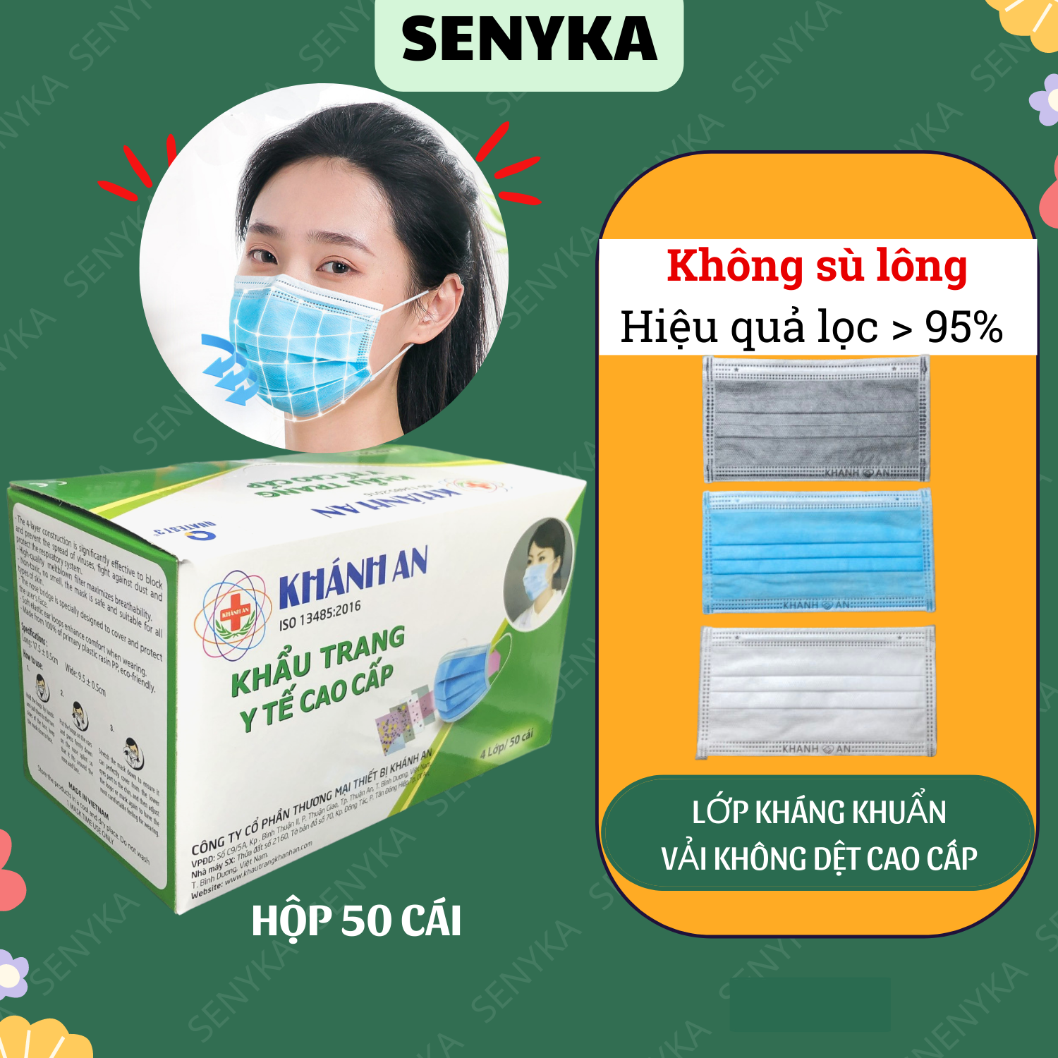 Khẩu trang y tế 4 lớp khánh an hộp 50 cái kháng khuẩn chống bụi bẩn