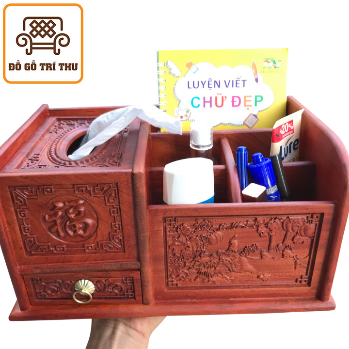 Hộp gỗ Hương để đồ, vật dụng đa năng dùng cho bàn làm việc văn phòng, bàn trang điểm