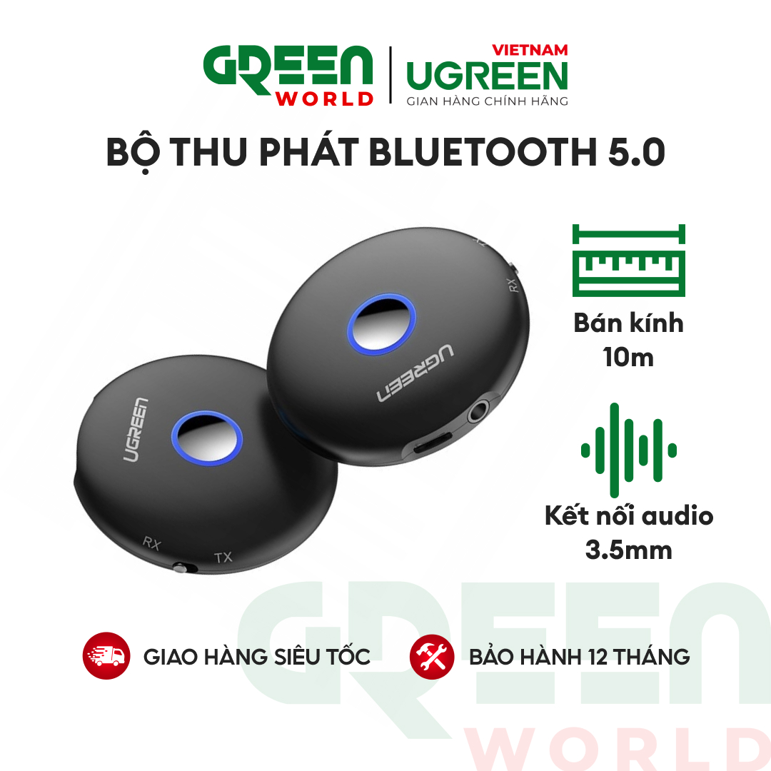 Bộ thu phát bluetooth 5.0 hỗ trợ aptx cao cấp, cổng kết nối audio 3.5mm ugreen cm108