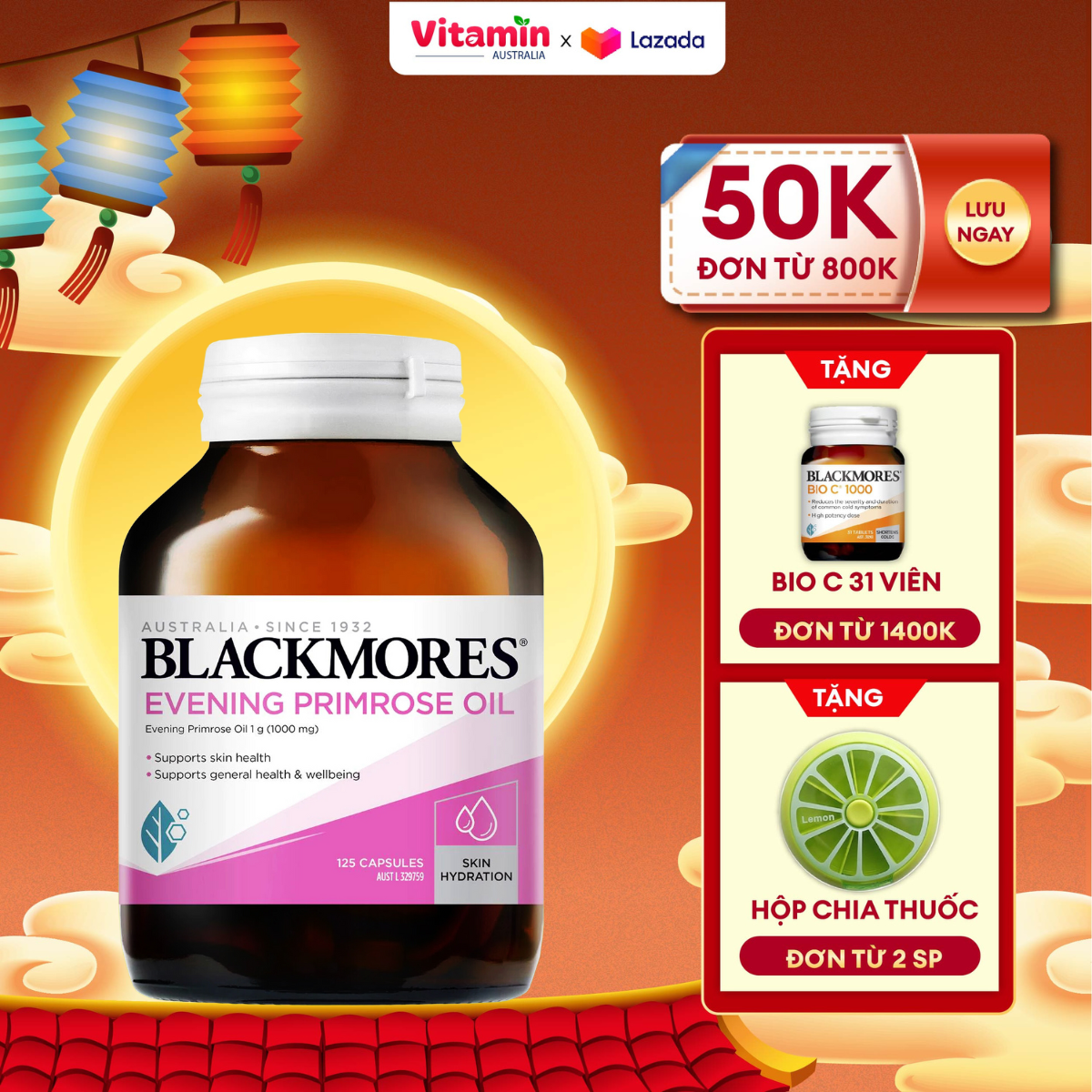 Tinh dầu hoa anh thảo Blackmores Evening Primrose Oil 125 190 viên giúp cân bằng nội tiết tố nữ điều hòa kinh nguyệt