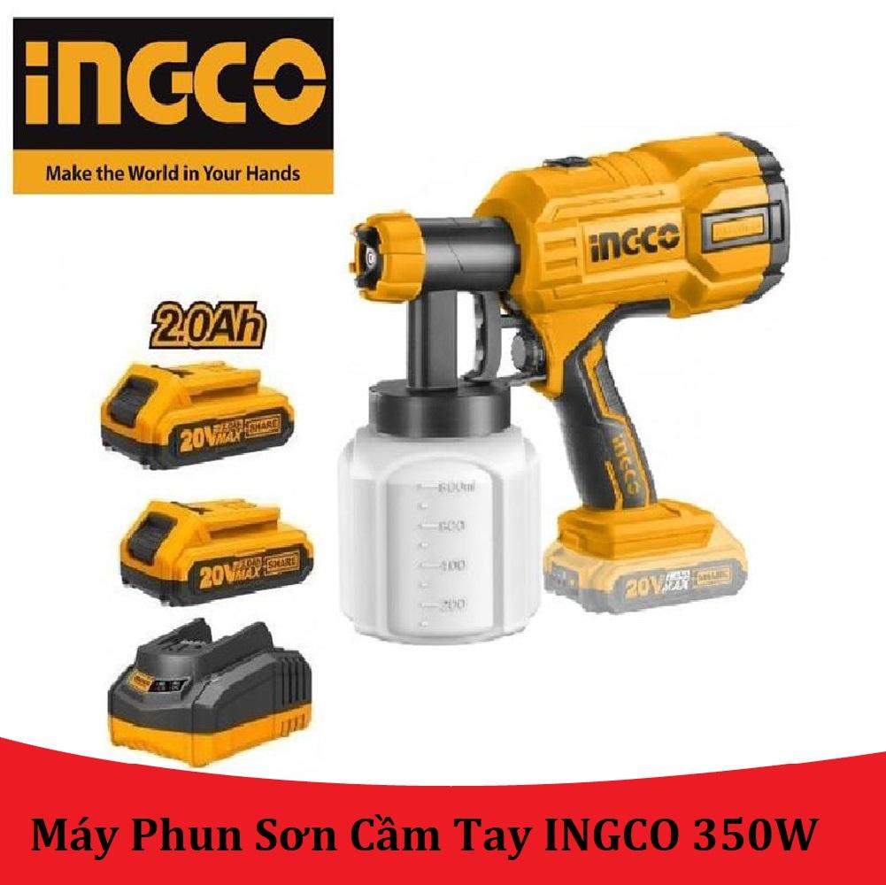 Máy phun sơn tường, Sung phun son, Máy Phun Sơn INGCO Công Suất 350W Hiệu Suất Làm Việc Cao, Thiết Kế Nhỏ Gọn, Dễ Sử Dụng TẶNG Kèm Pin 21V, Sử Dụng Sơn Đồ Vật, Ngoại Thất Tiện Lợi.