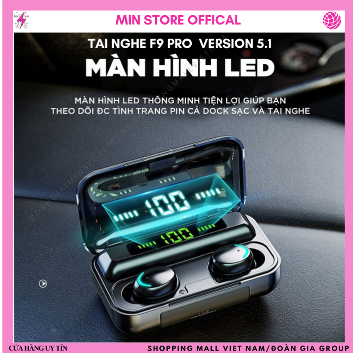 Tai nghe Bluetooth F9 Pro V5.0 cảm biến vân tay, chống nước, chống ồn , bản tai nghe không dây đời 2021 cao cấp, BẢN QUỐC TẾ