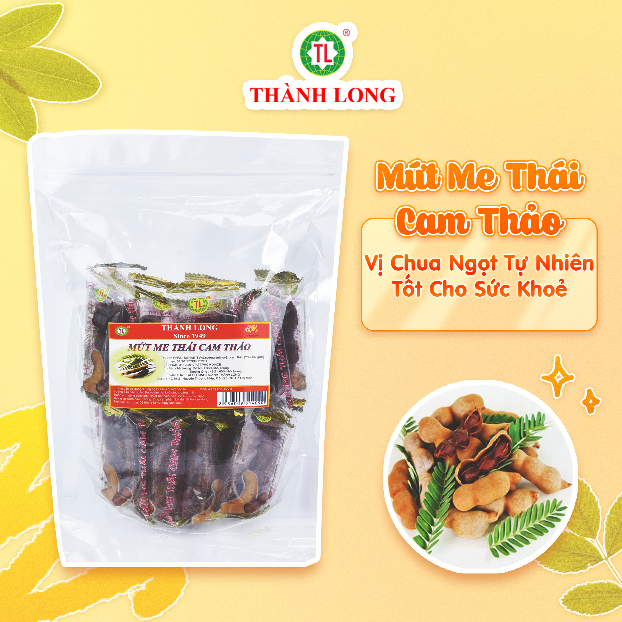 Mứt me thái cam thảo thành long 200g - mứt tết - việt nam