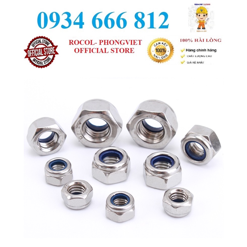 Set 10 cái ecu khóa nhựa m4-m16 din985 inox304 m4,m5,m6,m8,m10,m12, m14, m16