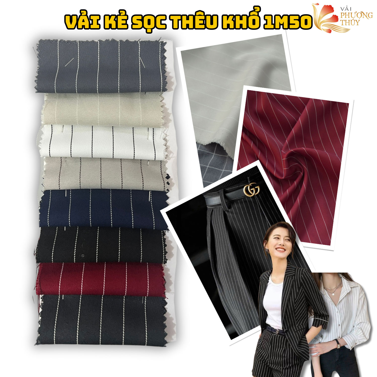 Vải kẻ sọc ngang Phượng Thúy khổ ngang 1m50 chuyên may sơmi quần tây, vest blazer và thời trang nam nữ