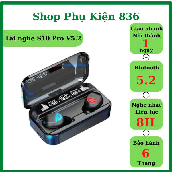 Tai nghe bluetooth không dây s10 pro pin cực trâu nghe nhạc cực hay chơi game cực đã tai nghe không dây ,tai nghe bluetooth 5.2