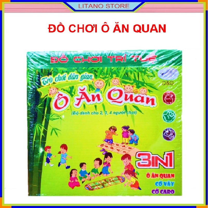 Bộ đồ chơi trí tuệ, trò chơi dân gian ô ăn quan 3 trong 1 dành cho 2,3,4 người chơi