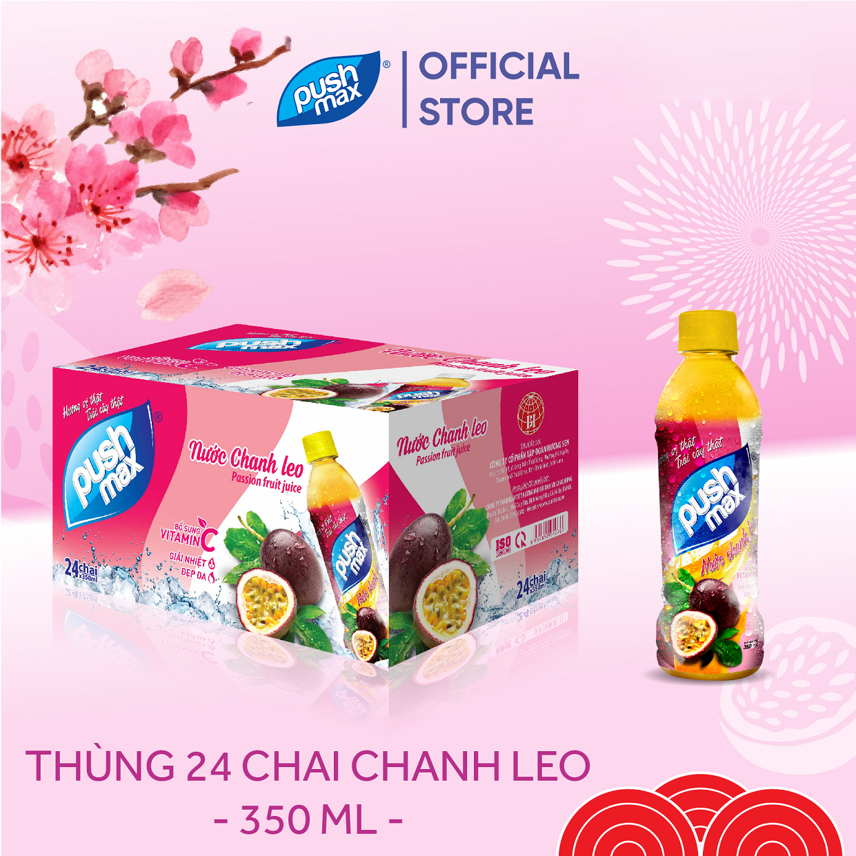 Thùng 24 chai Nước Trái Cây Chanh leo Pushmax