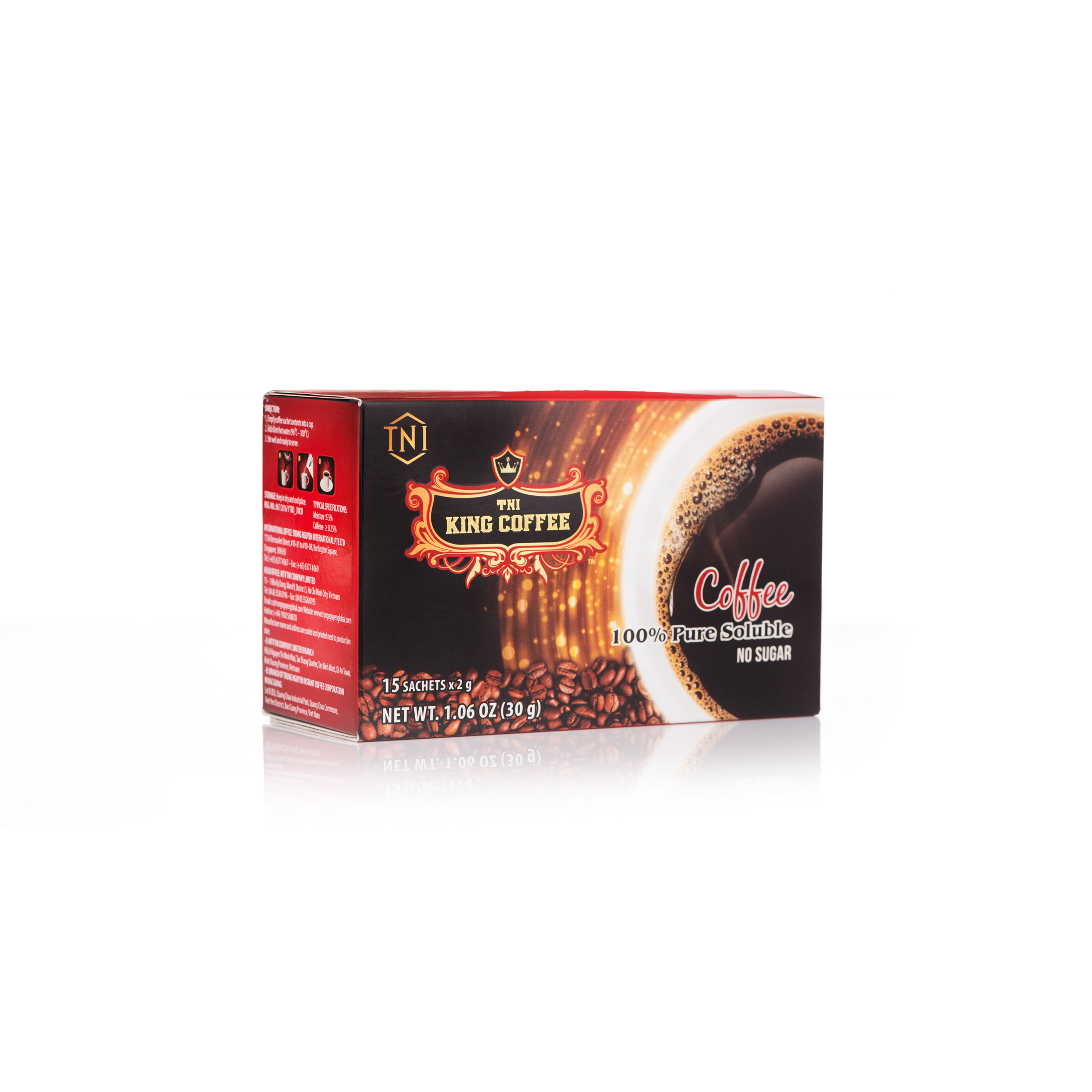 Cà Phê Hòa Tan 100% Đen Thuần Khiết KING COFFEE - Hộp 15 gói x 2g - Không Đường - Từ hạt cà phê Arabica & Robusta chọn lọc