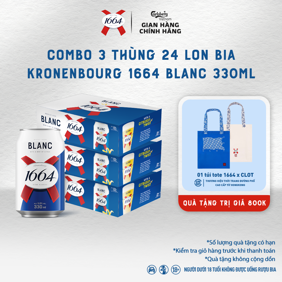 Combo Thùng 24 lon Bia Pháp Kronenbourg 1664 Blanc (330ml/lon) - Độ cồn 5%
