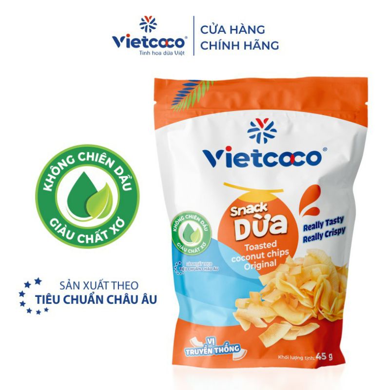Snack Dừa Sấy Giòn Vietcoco Túi 45g Chất Lượng Tuyệt Hảo